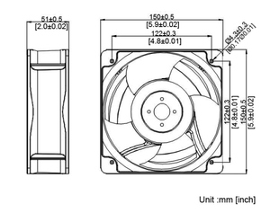 พัดลมดูดอากาศ DC รุ่น D15050(A)-FF1 12/24V ตัวเรือนอะลูมิเนียม ใบพัดพลาสติก ขนาด 150*150*55 มม. - Product Image 2