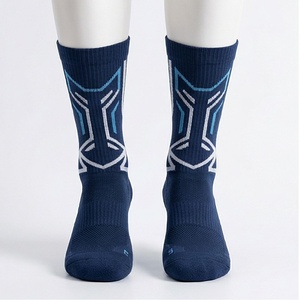Crew <b>Socks</b> Geometric Pattern Blue Breathable Polyester Spandex Basketball Adult Summer Sports <b>Socks</b> - Product Image 1