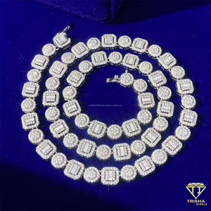 Collier Premium à Maillons Géométriques en Pierre, avec des Maillons Ronds Perlés et des Grappes Carrées, Bijou Tendance Brillant Effet Glaçon - Product Image 3