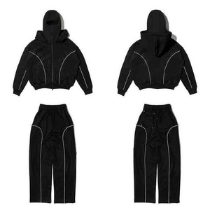 Survêtements pour hommes personnalisés, ensembles vintage unis avec sweat à capuche et pantalon de jogging, en polyester réfléchissant, coupe-vent technique pour l'entraînement - Product Image 1