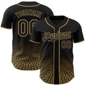 เสื้อเบสบอลสีดำทองแบบสั่งทำขายดีที่สุด ติดกระดุม ผ้าโพลีเอสเตอร์ 100% ระบายอากาศได้ดี แห้งเร็ว พร้อมปักโลโก้ตามสั่ง - Product Image 1