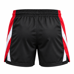 Pantalones Cortos Deportivos de Secado Rápido para Hombre con Rayas Laterales, Cintura con Cordón Ajustable, Corte Medio, Bloques de Color Negro, Rojo y Blanco, Pantalones Cortos de Malla - Product Image 2