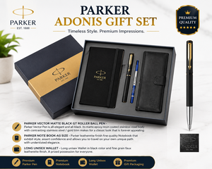 Set de Cuaderno y Bolígrafo Parker Adonix de Acero Inoxidable Premium, Impresión Digital, Cartera Negra Mate, Regalo Ejecutivo Corporativo, Regalo de Halloween - Product Image 1