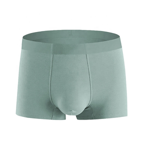 Calzoncillos bóxer sin costuras de cintura media para hombre, de spandex, transpirables, de punto, de secado rápido, con logo personalizado, patrón liso, para uso diario. - Product Image 2
