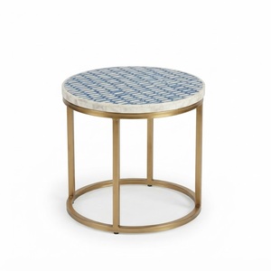 Taburete Lateral con Incrustaciones de Hueso con Patrón de Rayas de Gran Calidad, Mesa Auxiliar Hecha a Mano para Sala de Estar, Mesa Auxiliar Roja y Blanca con Incrustaciones de Hueso - Product Image 5