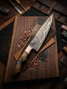 Nouveau couteau de chef de cuisine artisanal de luxe en cuivre multicouche - Gyuto professionnel, lame de 8 pouces, épaisseur de 3 mm, manche en bois - Product Image 4