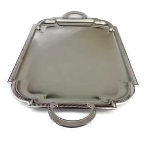Bandejas Decorativas para Servir Alimentos, Estilo Americano, Diseño de Borde Personalizado, Bandeja Rectangular Hecha a Mano, Bandeja Grande Plateada con Asa - Product Image 4