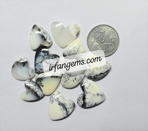 Opale dendritique, qualité AAA+, 100% naturelle, forme cœur, cabochon, pierre précieuse non montée pour la création de bijoux. - Product Image 2