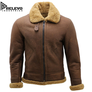 High Quality Eco-friendly Finished <b>Men</b> Vintage Brown Leather Flight <b>Jacket</b> Heavyweight Winter <b>Aviator</b> Coat Zipper Stand Front - Product Image 1