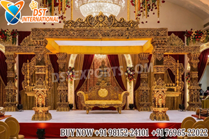 Amazing Triple Pillars Wedding Vidhi Mandap USA Classy Ganesha Theme Wedding Mandapam Traditional Wooden Look FRP Mandaps Canada - Product Image 4