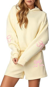 Ensemble de survêtement décontracté molletonné pour femme avec sweat à capuche ample imprimé nœud et short de survêtement – Collection Automne-Hiver – Prix de gros - Product Image 6