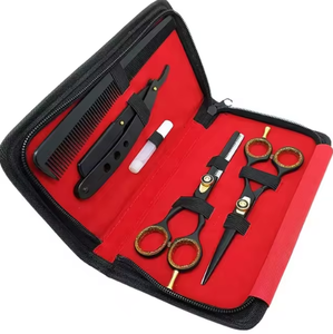 Kit de coiffure professionnel en acier inoxydable poli miroir avec ciseaux à effiler, ciseaux de coiffure et rasoir, avec peigne, en vente - Product Image 1