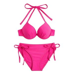 Traje de Baño de Dos Piezas para Mujer, Bikini Sexy de Color Sólido Premium, Top Triangular con Cuello Halter y Braguita de Cintura Baja - Product Image 1