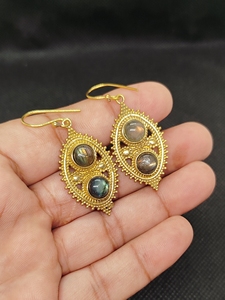 Bohemian Natural Stone Bead Hoop Earring Vintage Luxury Gold Plated Gemstone Statement Hoop Earrings Handmade Brass Jewelry - Product Image 6