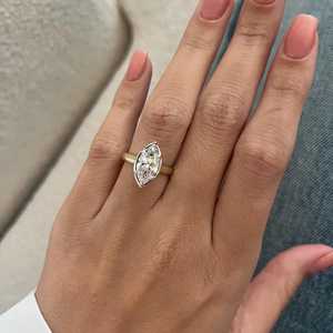 2 Carat Marquise Lab Grown Diamond <b>Unique</b> Prong Bezel Set Art Deco <b>Engagement</b> <b>Ring</b> , Two tone White Bezel , IGI Certified - Product Image 6