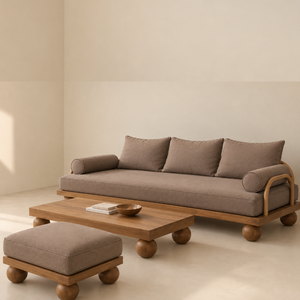 Juego de Sofás de Madera de Teca Sólida para Sala de Estar con Mesa de Centro y Otomana, Muebles Modernos para Hotel, Apartamento, Villa y Hostelería - Product Image 3