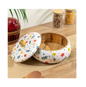 Design Eco-Friendly wood Enamel Printed Casserole <b>Pot</b> Fully Handcrafted Wood Hand Grip for at best price - Product Image 1