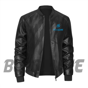 BLOODLINE Men's Black PU Leather Bomber <b>Jacket</b> Stand Collar Zipper Closure Moto <b>Biker</b> Style Autumn Wear - Product Image 1