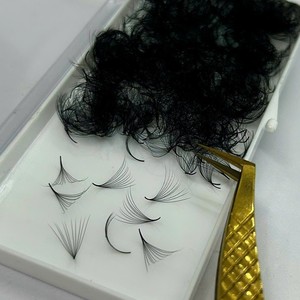 Extensions de cils pré-faits en éventail, volume noir mat, base fine, faits à la main, en cheveux synthétiques doux naturels D/DD/CC/M/L, courbure 0.03 0.05 - Product Image 1