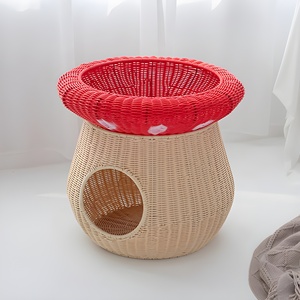 Casa grande para perros, para uso en interiores y exteriores, de ratán, con forma de hongo, cesta/cueva para gatos. - Product Image 6