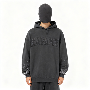 เสื้อฮู้ดดี้สตรีทแวร์แบบวินเทจทรงปกติสำหรับผู้ชาย ผ้าคอตตอน/โพลีเอสเตอร์ฟลีซ 280gsm ซิปหน้า ล้างสีแบบแอซิดวอช - Product Image 3
