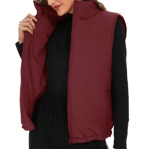 Chaleco Acolchado sin Mangas con Capucha para Mujer, Color Sólido, Cierre de Cremallera, Cortavientos, Ropa Exterior Informal, Color Granate - Product Image 2