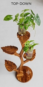 Soporte de Madera Tallado a Mano para Plantas, Exhibidor Rústico de Interior con Forma de Árbol para Plantas Verdes, Decoración del Hogar - Product Image 6