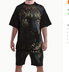 Men Summer TShirt And Shorts <b>Set</b> Black Panther Print Breathable <b>Knitted</b> Casual Streetwear Two Piece Outfit Crew Neck - Product Image 6