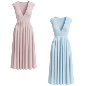 Vestido Midi de Verano para Mujer, Marca Privada, Cuello Redondo, Tejido Acanalado, Transpirable, Silueta Recta Simple, Manga Corta, Elegante, de Nailon - Product Image 1