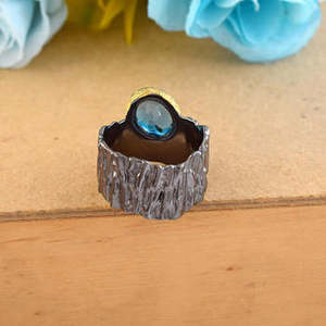 New 100% Pure S925 Sterling <b>Silver</b> Women's Wedding <b>Ring</b> Fine Jewelry Natural Blue Topaz Gemstone Round Cut Diamond Bezel Setting - Product Image 4
