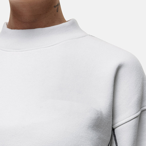 Conjunto de Sudadera Corta Blanca para Mujer, Pantalones Cortos Casuales de Felpa, Cuello Redondo, Manga Larga, Diseño Sólido, Transpirable, Ropa de Primavera - Product Image 4