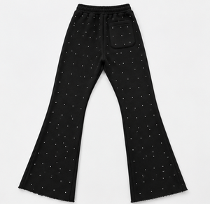 <b>Men's</b> Rhinestone Flare Sweatpants Raw Hem Wide Leg Streetwear Pants Custom OEM ODM - Product Image 2