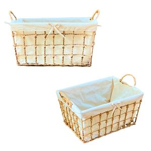 Panier de rangement multi-usages en jacinthe d'eau naturelle, jonc de mer, rotin et bambou de haute qualité avec cadre et doublure en coton - Product Image 1