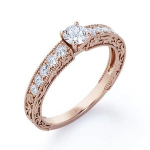 Anillo de Compromiso de Moissanita con Corte Victoriano, 0.6 Quilates, Chapado en Oro Rosa de 14k, Filigrana Milgrain, Elegante Anillo de Boda - Product Image 2