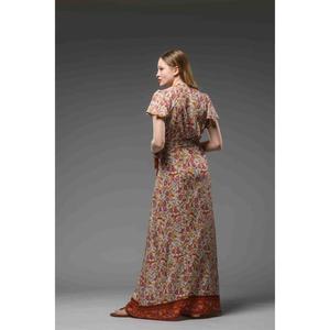 ชุดเดรสแม็กซี่พิมพ์ลายดอกไม้สำหรับผู้หญิง คอวี แขนสั้น สไตล์โบโฮ ชุดเดรสยาวสำหรับฤดูร้อน พร้อมสายผูกเอว - Product Image 1