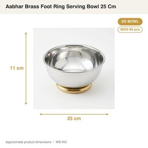 Cuenco para Servir Hecho a Mano de Acero Inoxidable SS304 de 25 cm con Base de Latón Espejado, Dos Metales, Anillo de Latón Aabhar, Decoración para el Hogar y Uso en Hoteles - Product Image 3