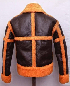 <b>Men</b> <b>Shearling</b> Leather Aviator <b>Jacket</b> Winter Warm Coat Fur Collar Cuffs and Classic Zipper Front Design <b>Men</b> <b>Shearling</b> Leather - Product Image 4
