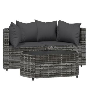 3-Piece Gray Poly <b>Rattan</b> Patio Lounge Set with <b>Cushions</b> Garden Sets - Product Image 2