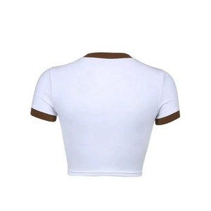 T-shirts courts slim haut de gamme pour femmes, vente en gros, personnalisables, col rond, broderies et patchs, 100% coton pour l'été - Product Image 2