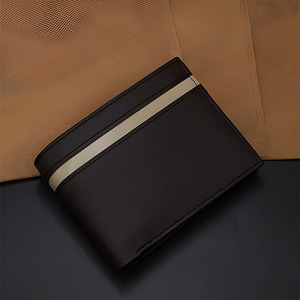 Portefeuille homme en cuir lisse marron foncé, motif rayé, avec rabat, poche à monnaie, fenêtre pour carte d'identité, porte-cartes, porte-billets, sac à main d'affaires - Product Image 5