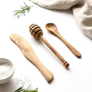 Ensemble d'ustensiles de cuisine 3 pièces en bois d'acacia écologique moderne avec logo personnalisé, spatule et cuillère pour la cuisson, mariage, camping - Product Image 1