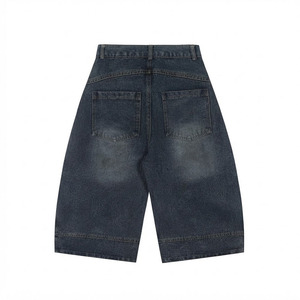 Shorts Bermuda en jean délavé bleu foncé sur mesure, coupe large, taille haute, pour le streetwear (vente en gros) - Product Image 2