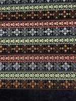 Tissu en velours tricoté noir avec broderie ethnique en losanges, matière à séchage rapide pour manteaux, robes et caftans orientaux