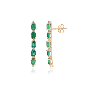 Pendientes Colgantes de Oro Amarillo Sólido K14 con Esmeralda y Diamantes Auténticos, Novedad de Alta Calidad, Joyería de Piedra de Nacimiento de Mayo para Mujer, Venta al por Mayor - Product Image 3