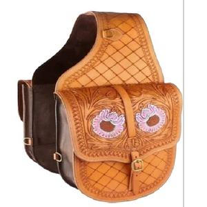 กระเป๋าหนังขี่ม้าแบบตะวันตกหนังเนื้อหนาทนทานน้ำหนักเบาลายดอกไม้อุปกรณ์สารพัดประโยชน์ระบายอากาศ - Product Image 1