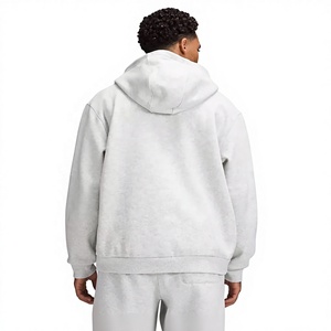 Sudadera con Capucha y Cierre para Hombre, 100% Algodón Felpa, Corte Regular, Color Gris Sólido, Ropa Casual de Otoño - Product Image 2