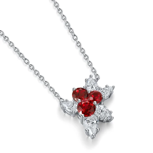 Romantic 925 Silver <b>Necklace</b> With <b>Ruby</b> Center And Diamond Accents Women's Everyday Wear Jewelry - Product Image 1