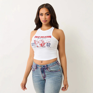 Camiseta sin mangas estampada para mujer 2025, estilo casual, con tiras laterales, tejido de punto, corta, con logo frontal - Product Image 3