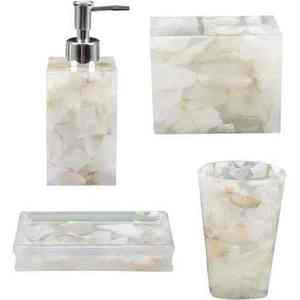 Luxury Hotel Grade Four-Piece <b>Bathroom</b> <b>Set</b> Easy-Clean Rectangle Polyresin <b>Accessories</b> <b>White</b> Color - Product Image 1