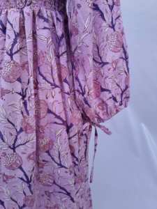 Women Fashion Lavender Flower Print <b>Dress</b> Cotton Fabric Smocked Body Puff Sleeve Square Neck Daily Wear - Product Image 4